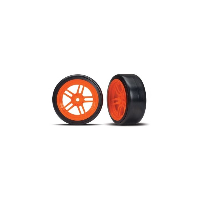 Reifen auf Felgen verklebt Split-Spoke Felge orange vorn