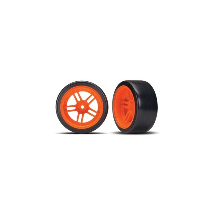 Reifen auf Felgen verklebt Split-Spoke Felge orange hinten