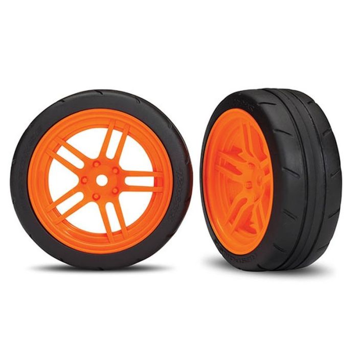 Reifen auf Felgen verklebt Split-Spoke Felge orange vorn (2)